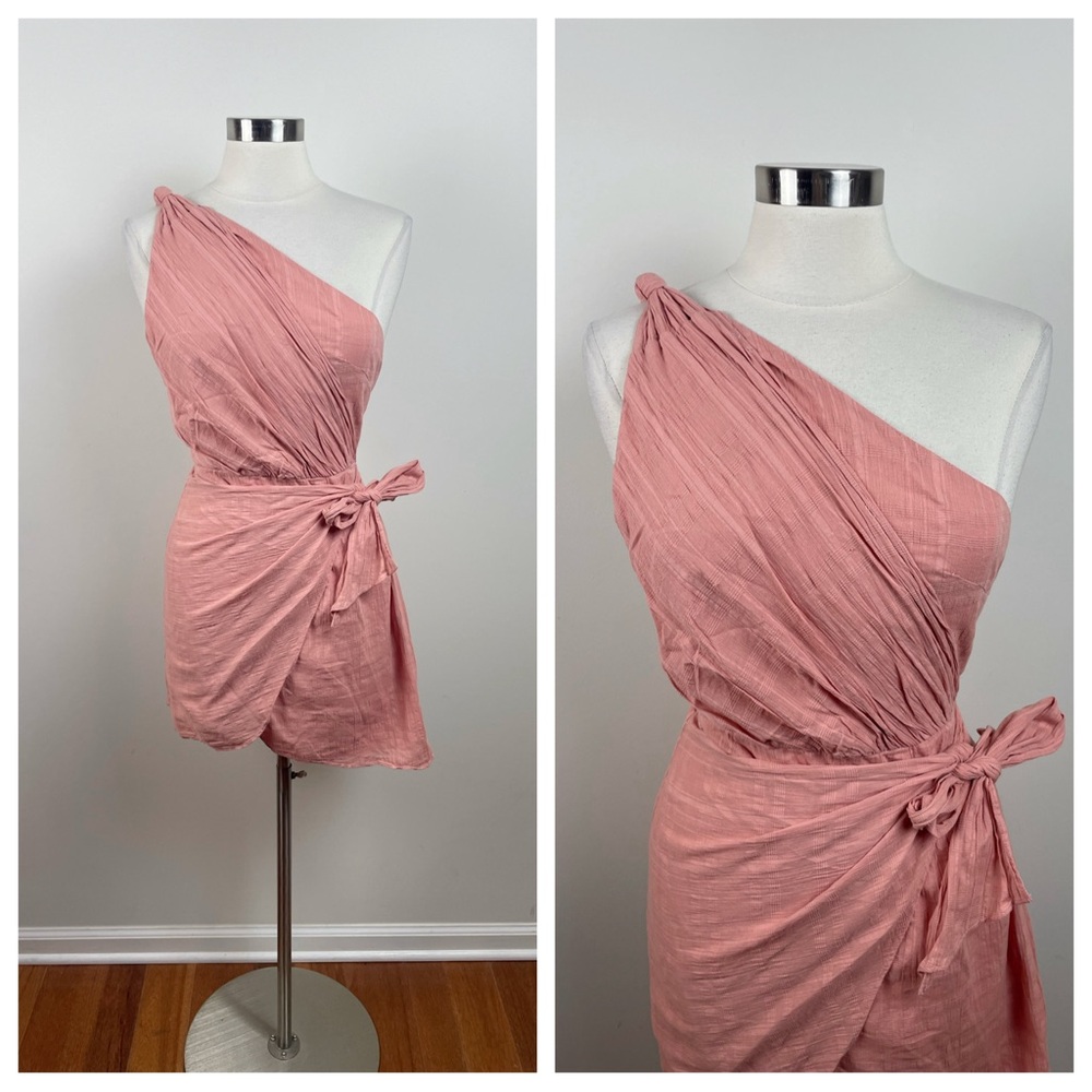 Hello Molly Pink One Shoulder Wrap Dress Women Size 6 Cotton